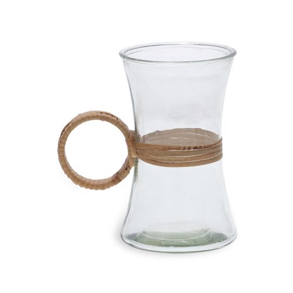 19068 - VASO EM VIDRO E RATTAN